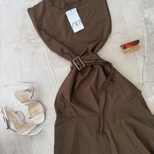 Zara Olive Midi Dress with Belt